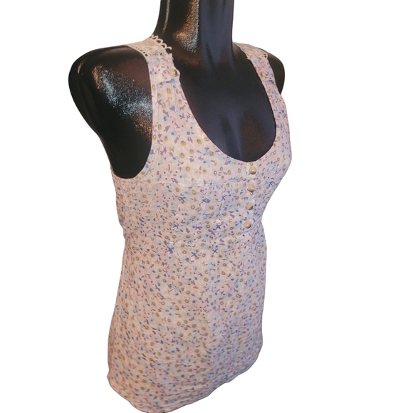 Razzle Dazzle Floral Lace Trim Racerback Tank Top S - Picture 3 of 5